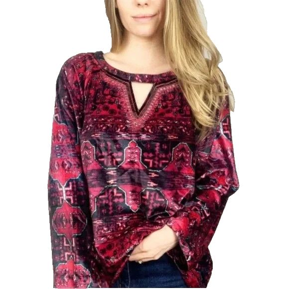 Soft Surroundings Embellished Ottoman Velvet Top W Cut-Out Size L Red Wine